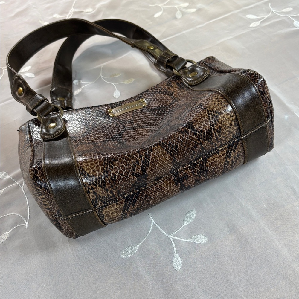 Y2K Billabong Brown Snake-Print Shoulder Bag with Leather Trim Woman Medium Size - Picture 7 of 14
